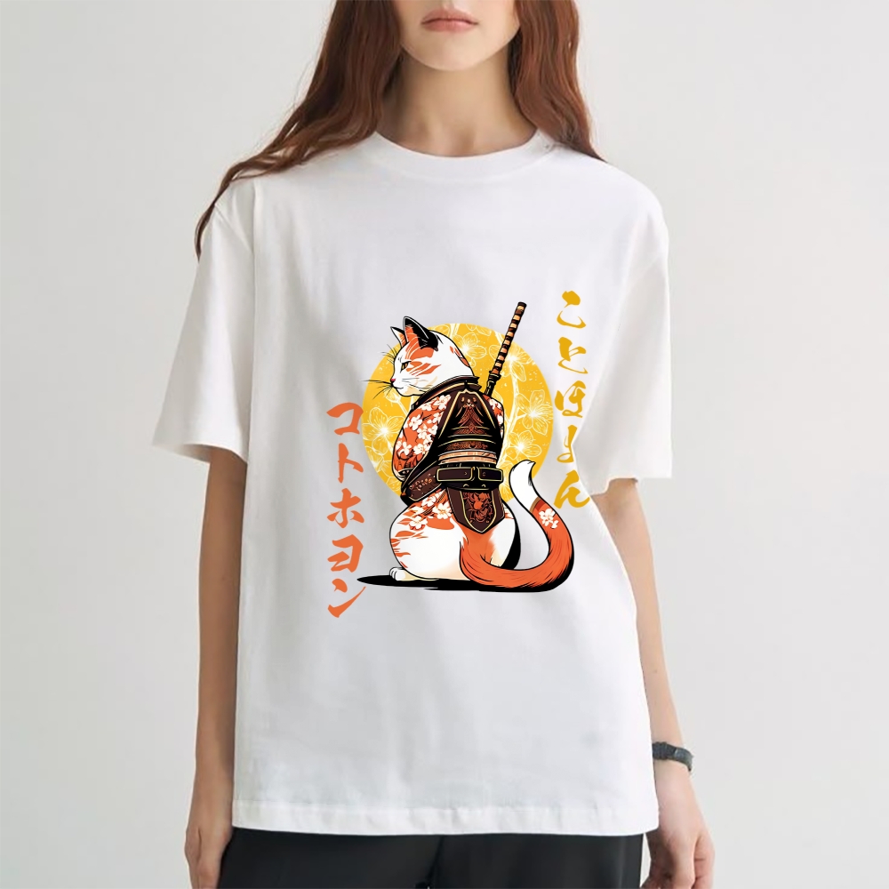 Japanese Cat Samurai Men's Classic Cotton T-Shirt