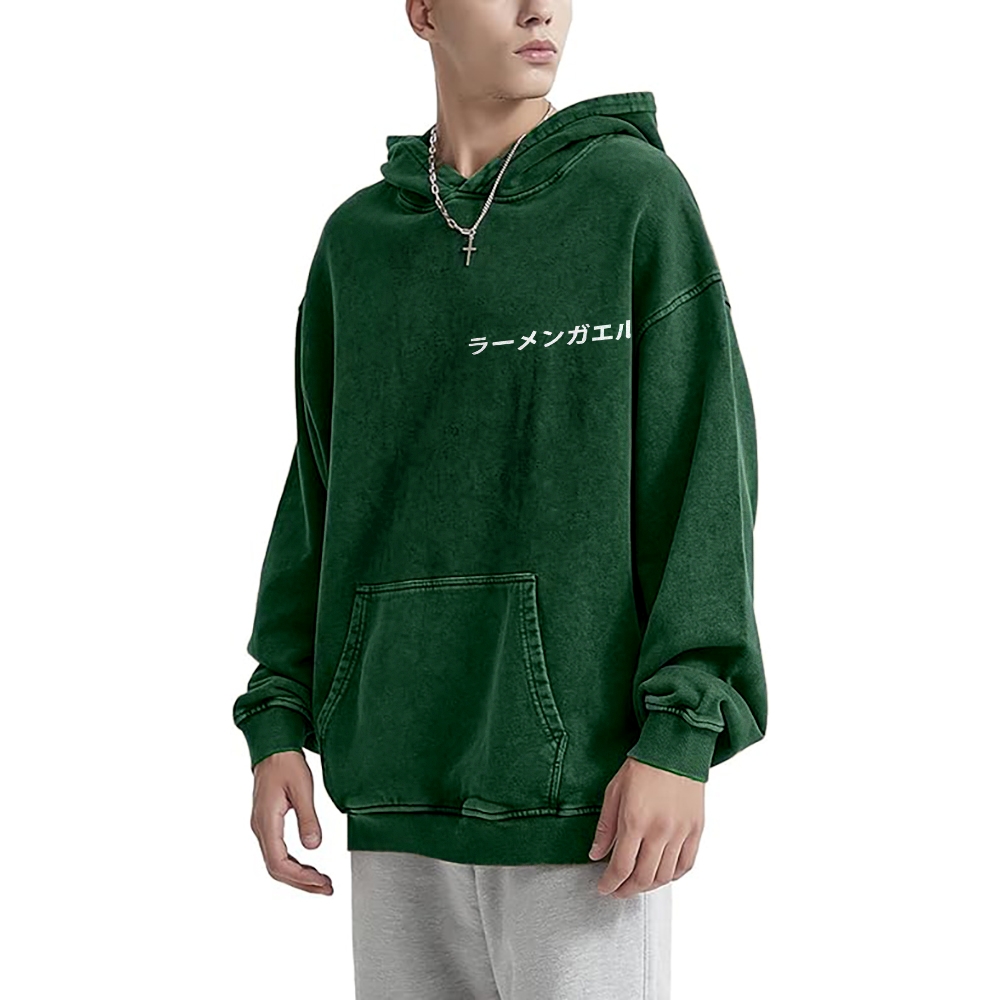 Frog Ramen Vintage Washed Cotton Back Art Hoodie