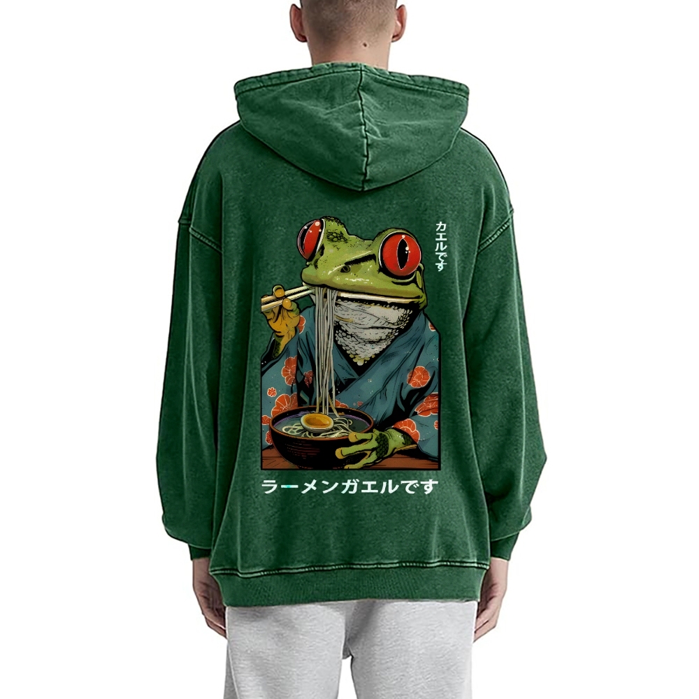 Frog Ramen Vintage Washed Cotton Back Art Hoodie