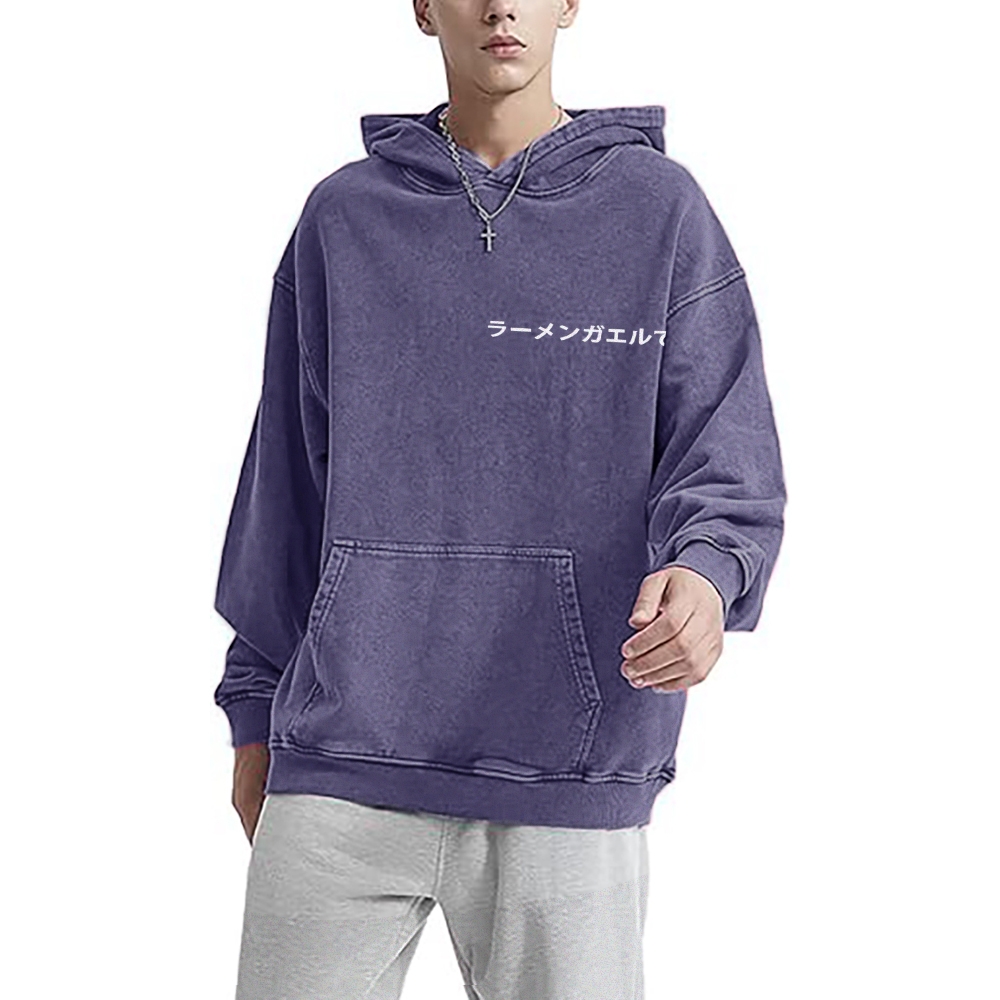 Frog Ramen Vintage Washed Cotton Back Art Hoodie