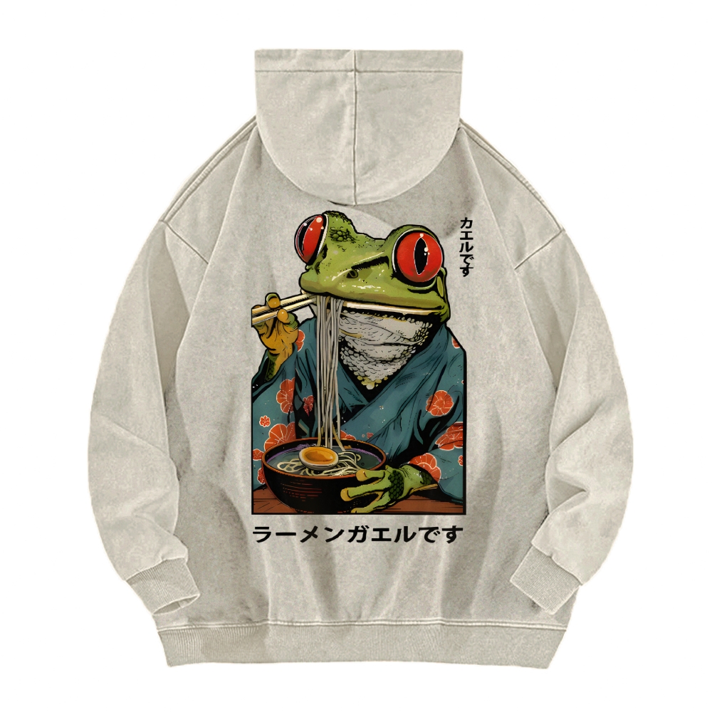 Frog Ramen Vintage Washed Cotton Back Art Hoodie