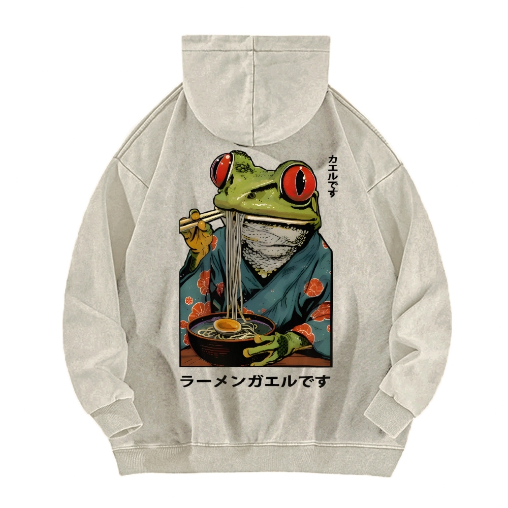Frog Ramen Vintage Washed Cotton Back Art Hoodie