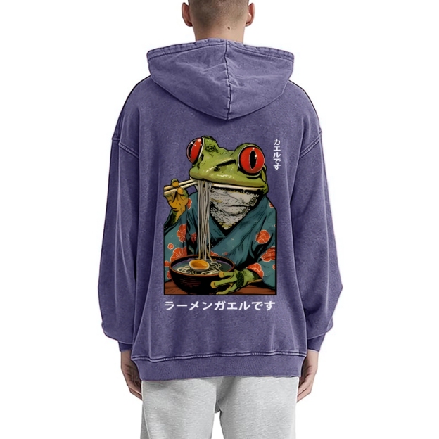 Frog Ramen Vintage Washed Cotton Back Art Hoodie