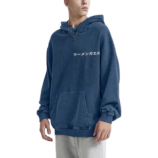 Frog Ramen Vintage Washed Cotton Back Art Hoodie