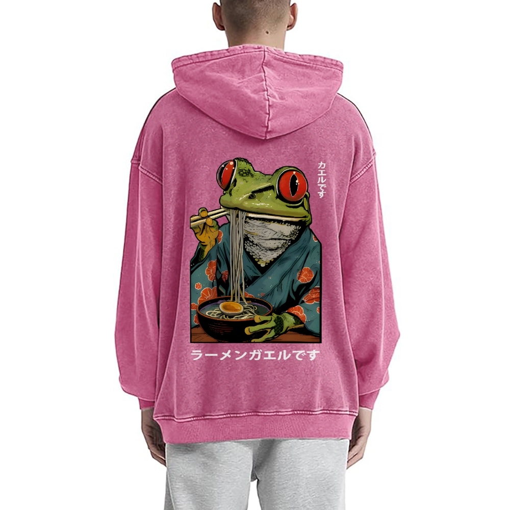 Frog Ramen Vintage Washed Cotton Back Art Hoodie