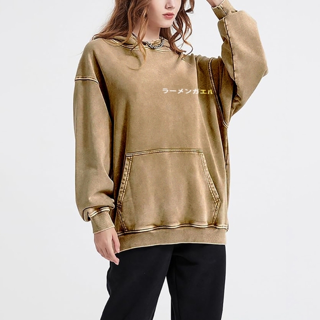 Frog Ramen Vintage Washed Cotton Back Art Hoodie