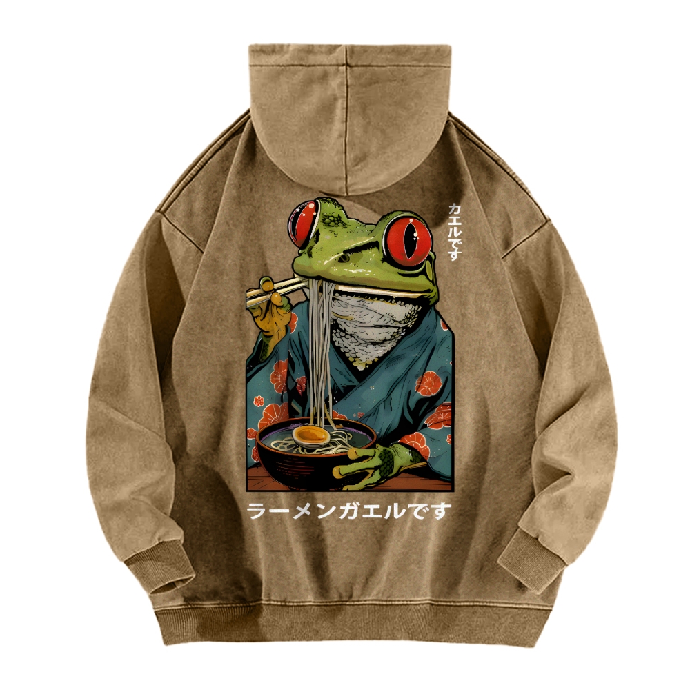 Frog Ramen Vintage Washed Cotton Back Art Hoodie