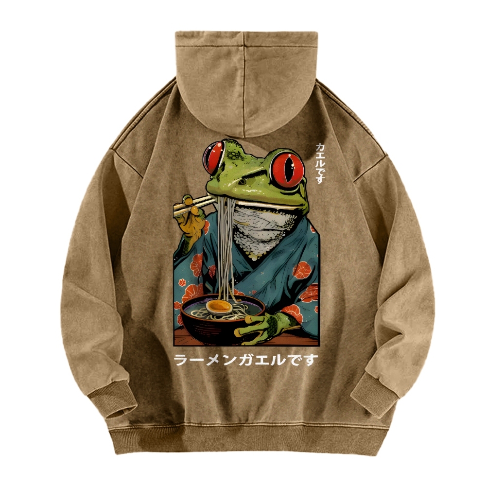 Frog Ramen Vintage Washed Cotton Back Art Hoodie