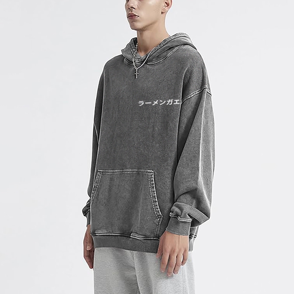 Frog Ramen Vintage Washed Cotton Back Art Hoodie