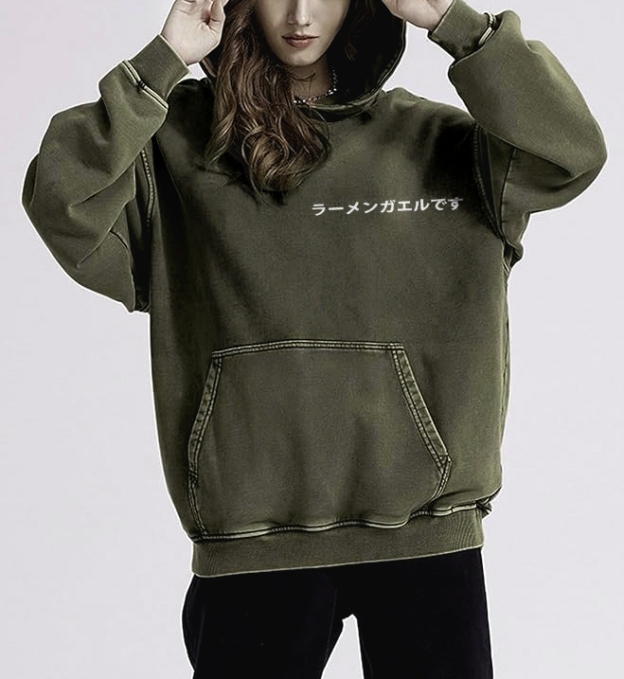 Frog Ramen Vintage Washed Cotton Back Art Hoodie