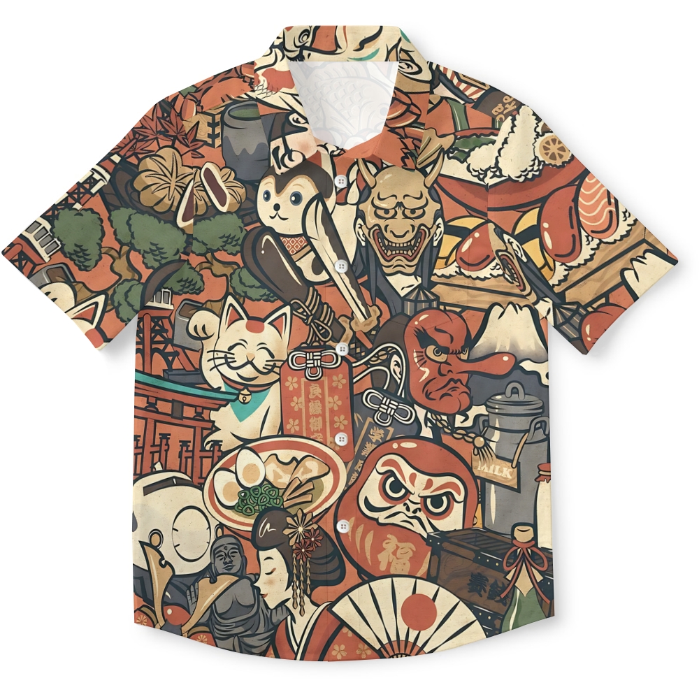 Japanese Style Anime Daruma Button-up Shirt