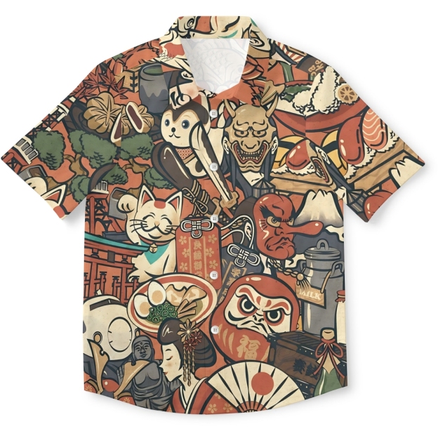 Japanese Style Anime Daruma Button-up Shirt