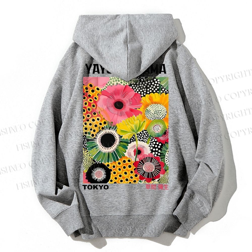 Unisex Casual Flowers Yayoi Kusama Cotton Printed Hoodie