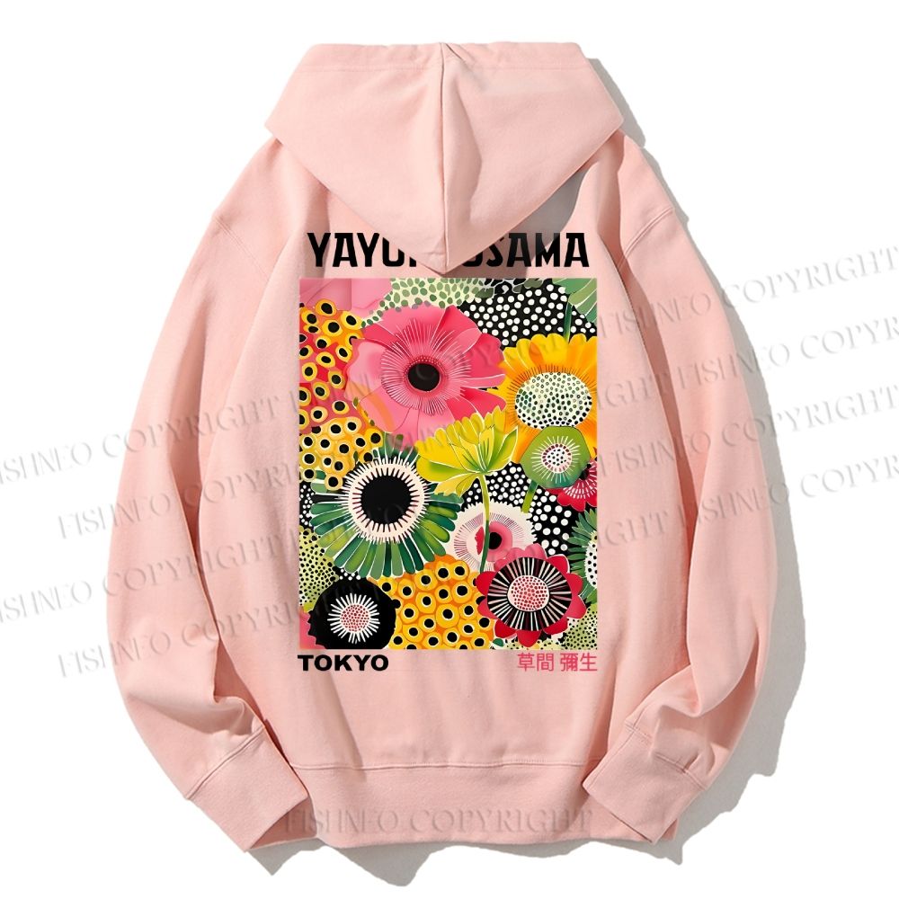 Unisex Casual Flowers Yayoi Kusama Cotton Printed Hoodie