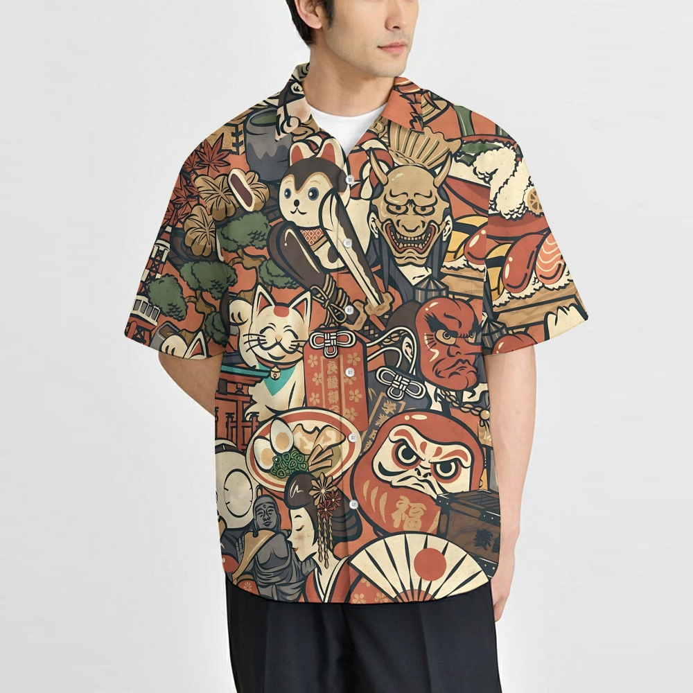 Japanese Style Anime Daruma Button-up Shirt