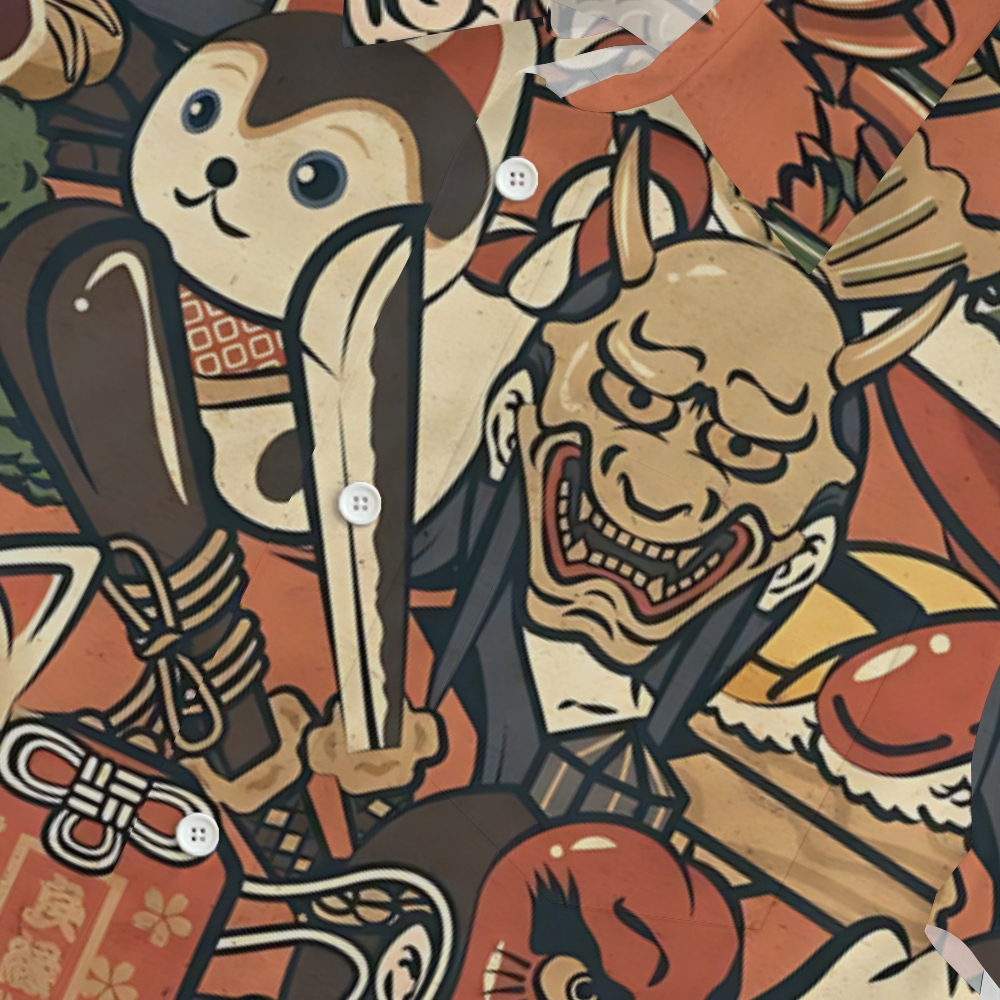 Japanese Style Anime Daruma Button-up Shirt