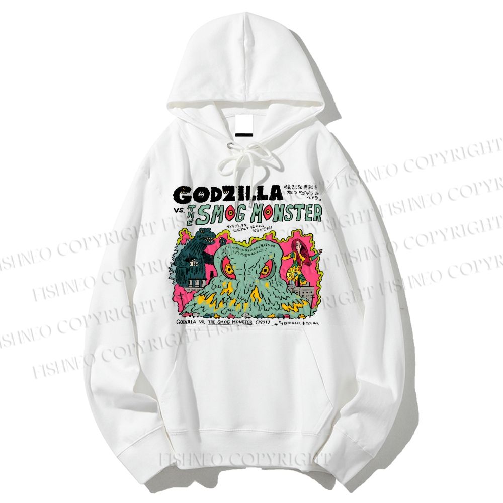 Unisex Casual Vintage Japanese Godzilla Cotton Printed Hoodie