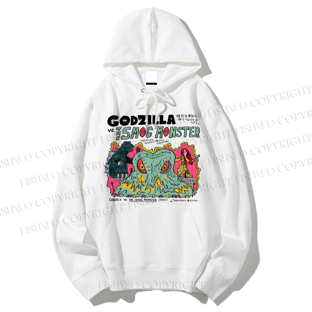 Unisex Casual Vintage Japanese Godzilla Cotton Printed Hoodie