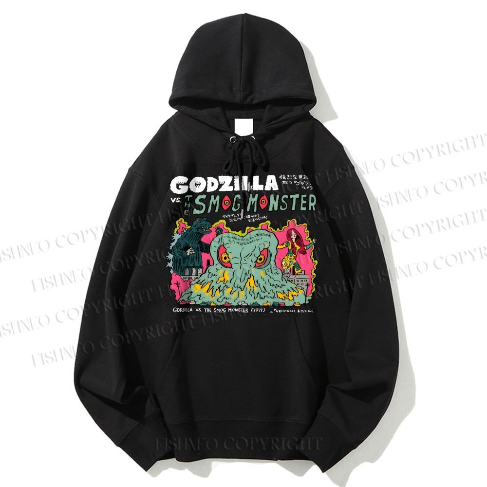 Unisex Casual Vintage Japanese Godzilla Cotton Printed Hoodie