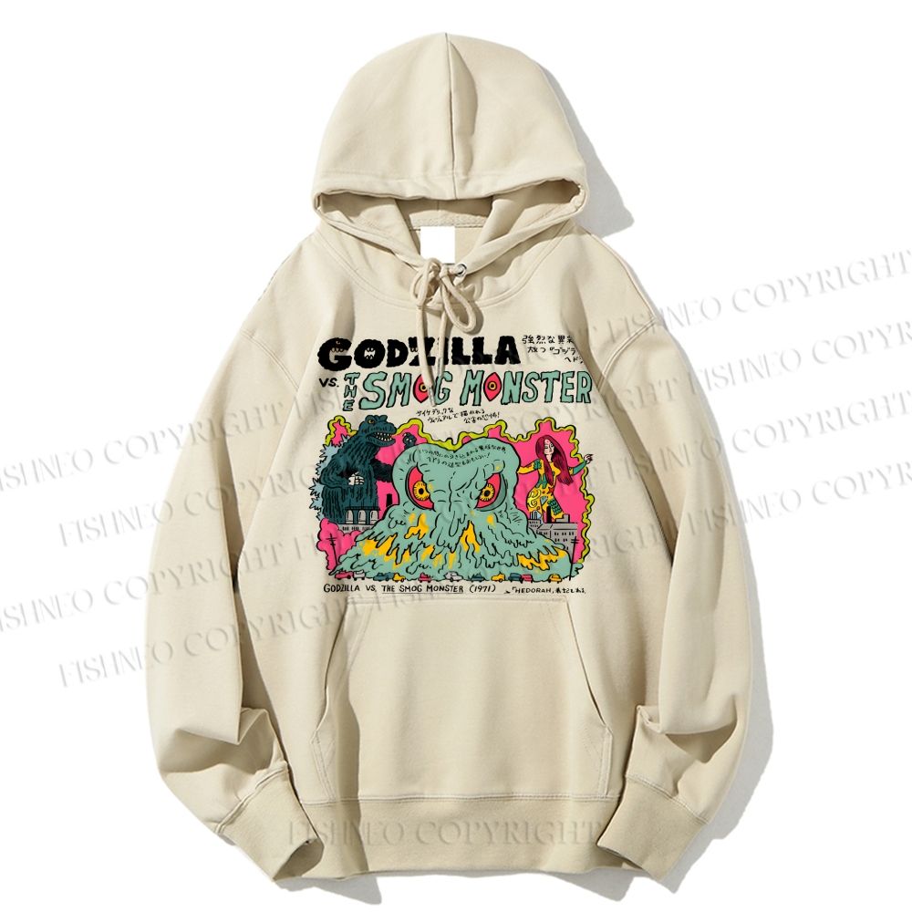 Unisex Casual Vintage Japanese Godzilla Cotton Printed Hoodie