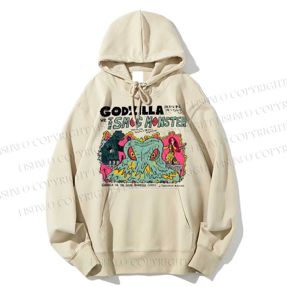 Unisex Casual Vintage Japanese Godzilla Cotton Printed Hoodie