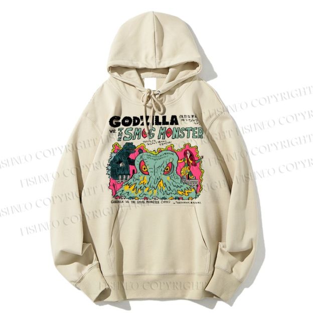 Unisex Casual Vintage Japanese Godzilla Cotton Printed Hoodie