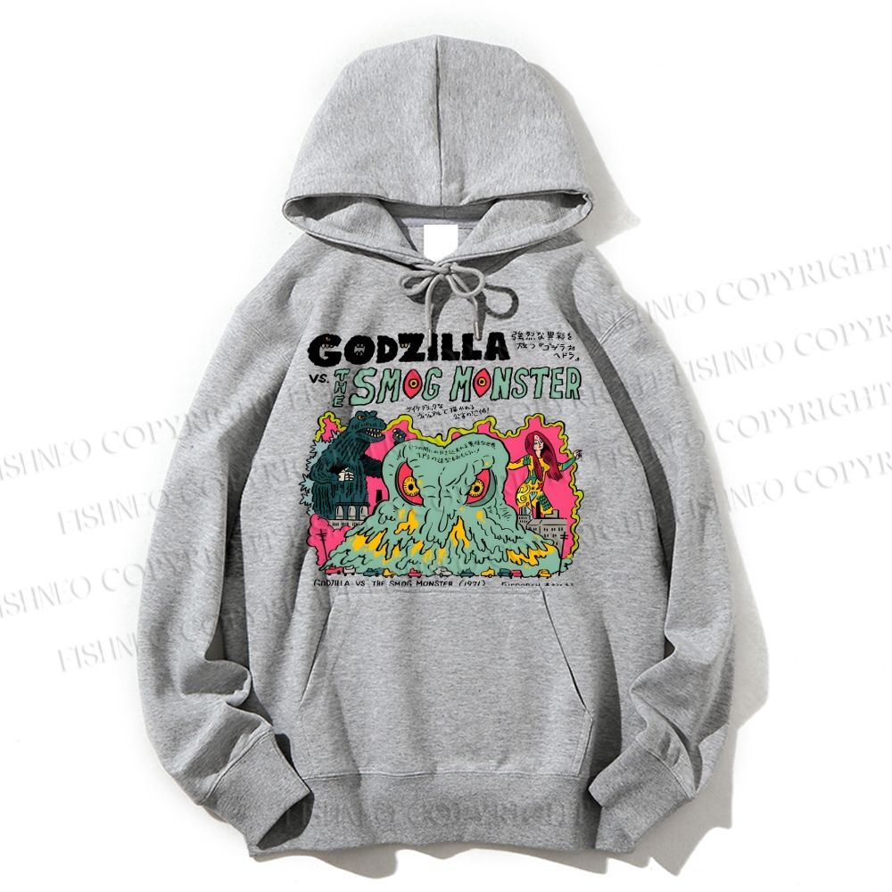 Unisex Casual Vintage Japanese Godzilla Cotton Printed Hoodie