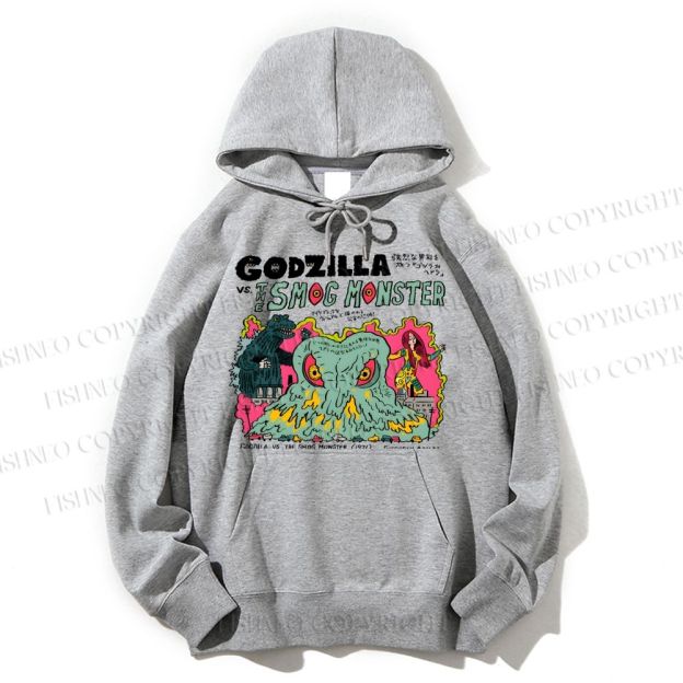 Unisex Casual Vintage Japanese Godzilla Cotton Printed Hoodie