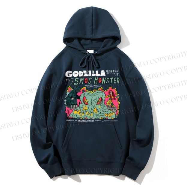 Unisex Casual Vintage Japanese Godzilla Cotton Printed Hoodie
