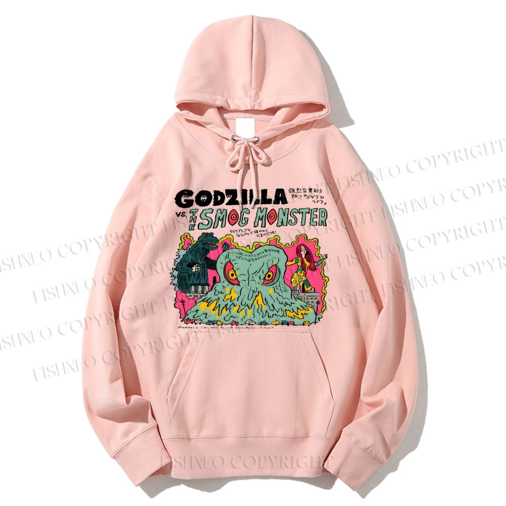 Unisex Casual Vintage Japanese Godzilla Cotton Printed Hoodie