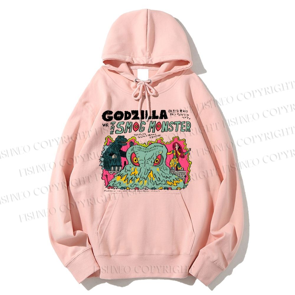 Unisex Casual Vintage Japanese Godzilla Cotton Printed Hoodie