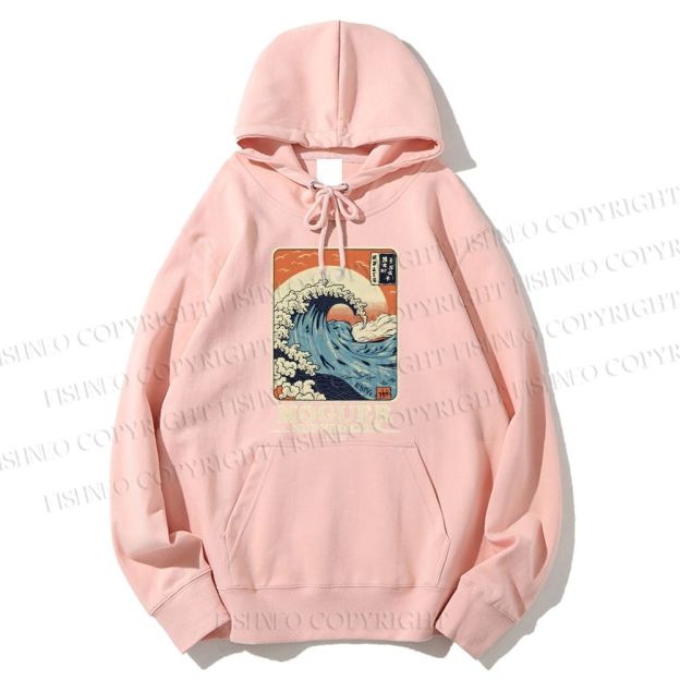 Unisex Casual Cotton Japanese Wave Printed Hoodie