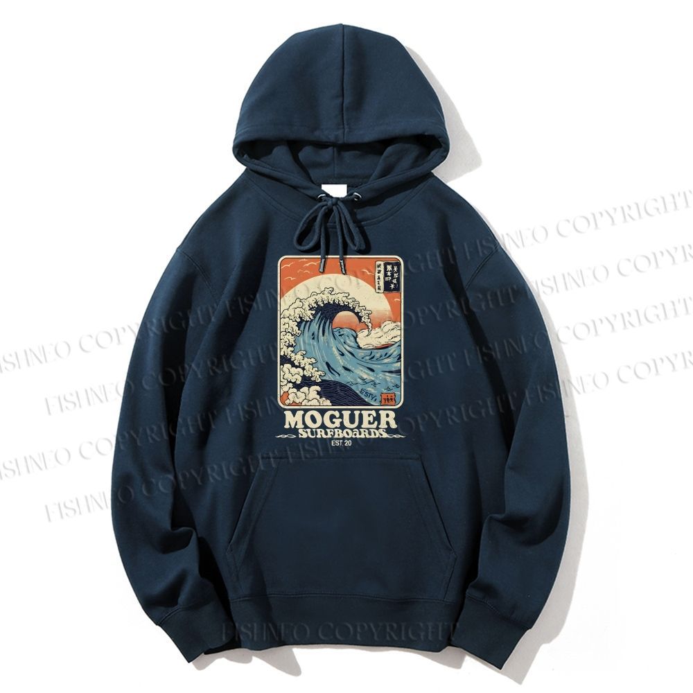 Unisex Casual Cotton Japanese Wave Printed Hoodie