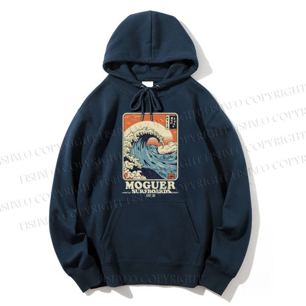 Unisex Casual Cotton Japanese Wave Printed Hoodie
