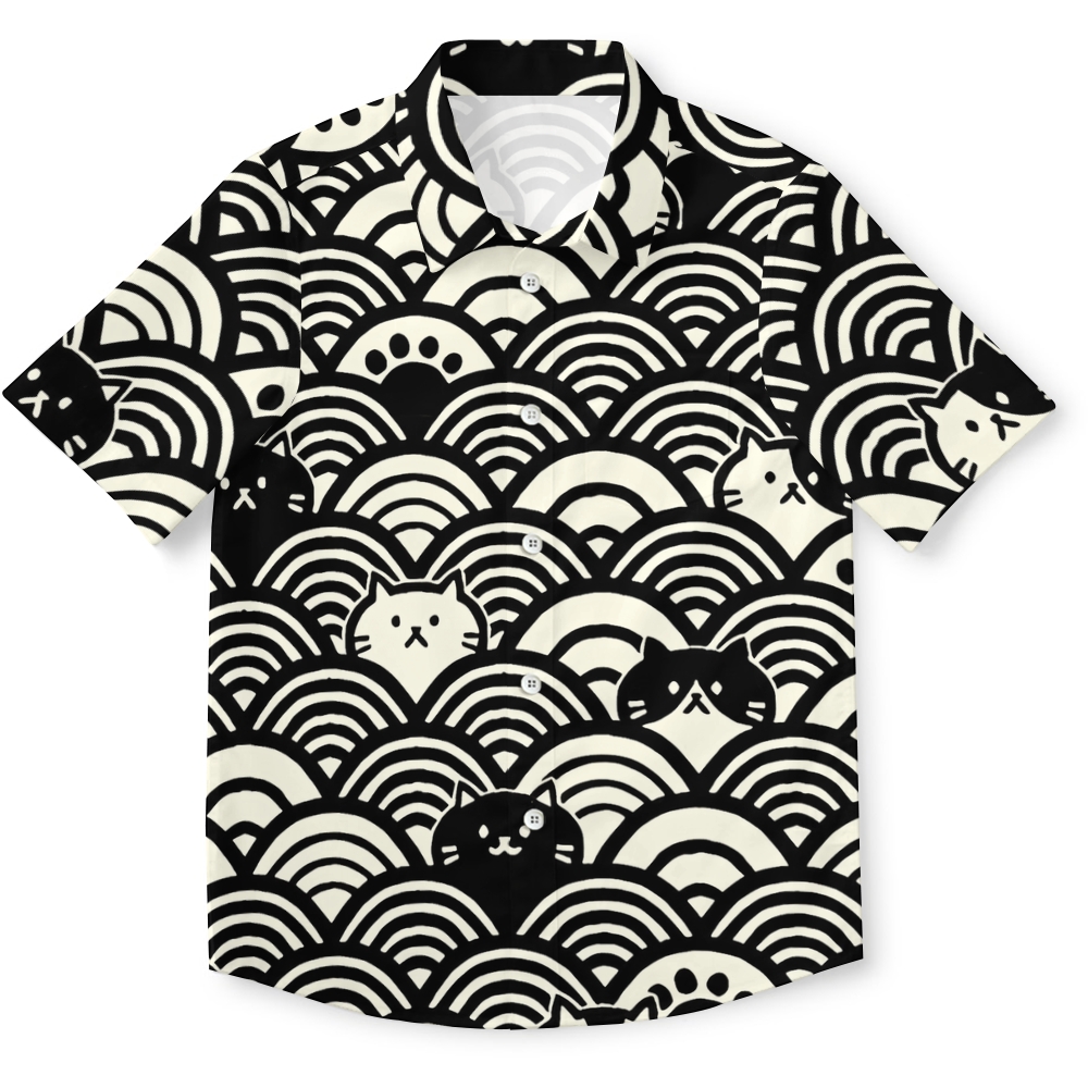 Japanese Cute Cat Wave Button-up Shirt