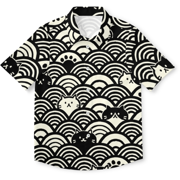 Japanese Cute Cat Wave Button-up Shirt