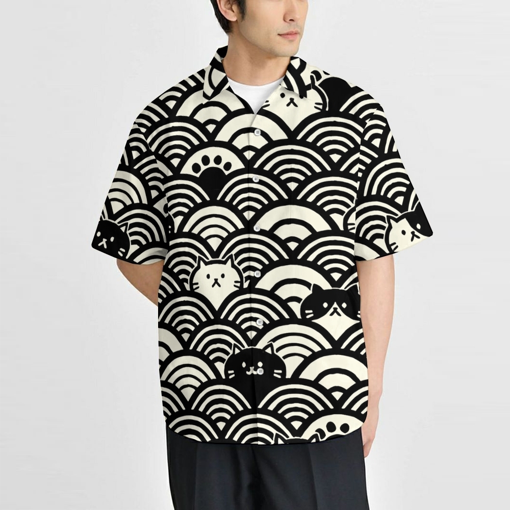 Japanese Cute Cat Wave Button-up Shirt