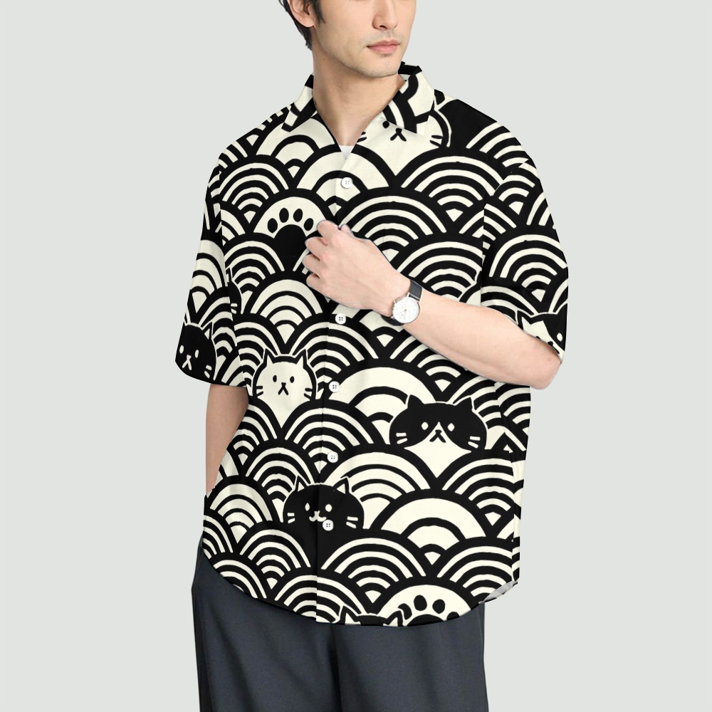 Japanese Cute Cat Wave Button-up Shirt