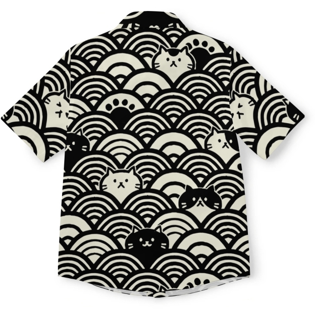 Japanese Cute Cat Wave Button-up Shirt