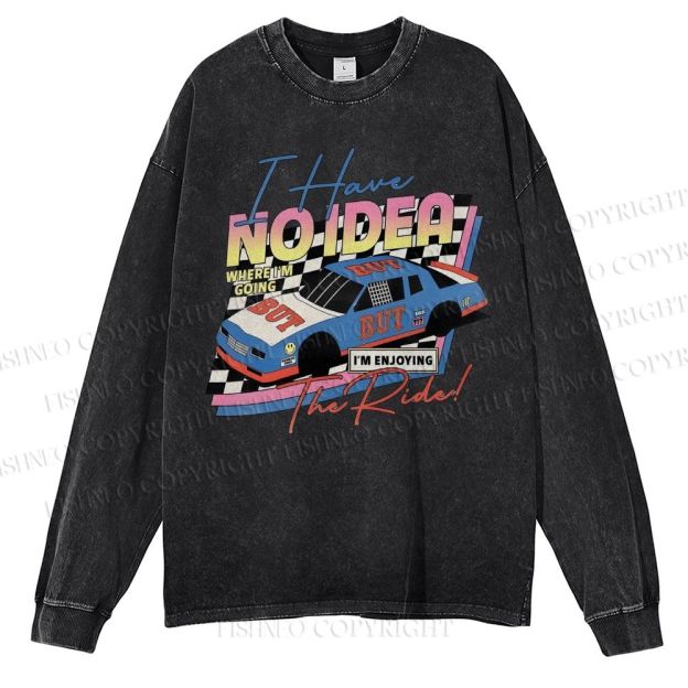 Unisex Casual Washed Racing Printed Long Sleeve T-shirt