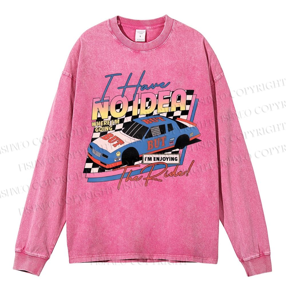 Unisex Casual Washed Racing Printed Long Sleeve T-shirt