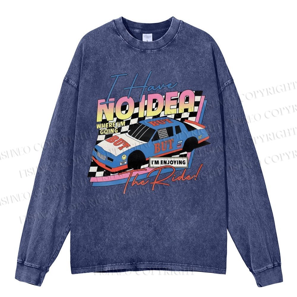 Unisex Casual Washed Racing Printed Long Sleeve T-shirt