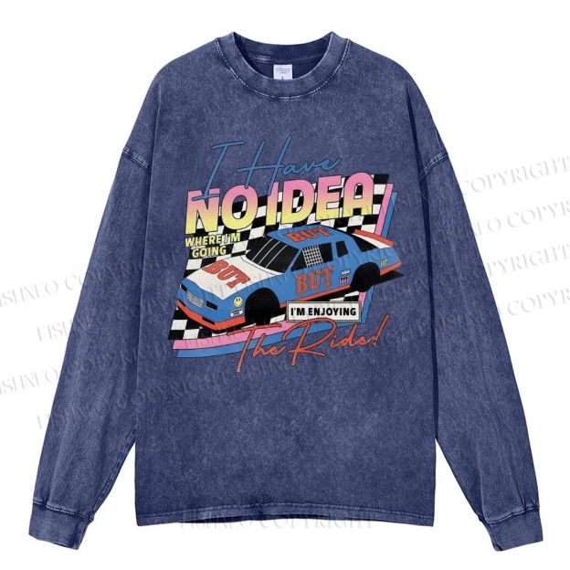 Unisex Casual Washed Racing Printed Long Sleeve T-shirt