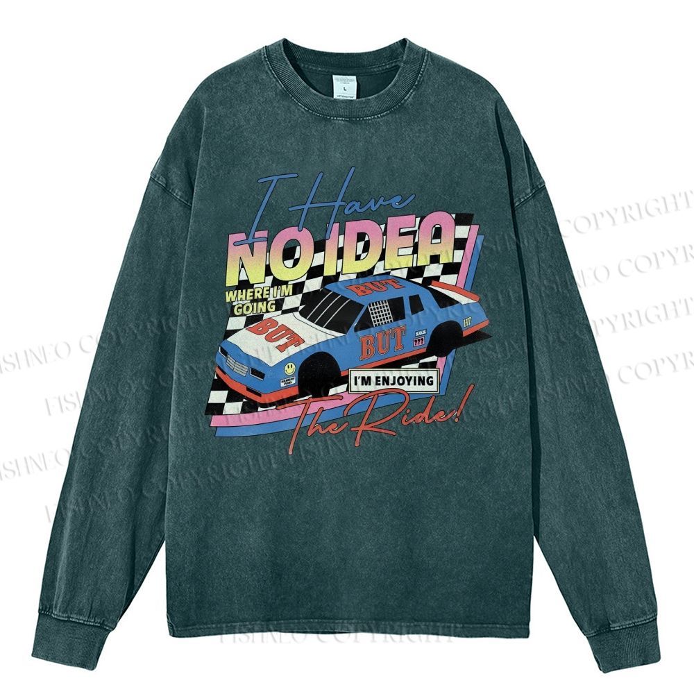 Unisex Casual Washed Racing Printed Long Sleeve T-shirt