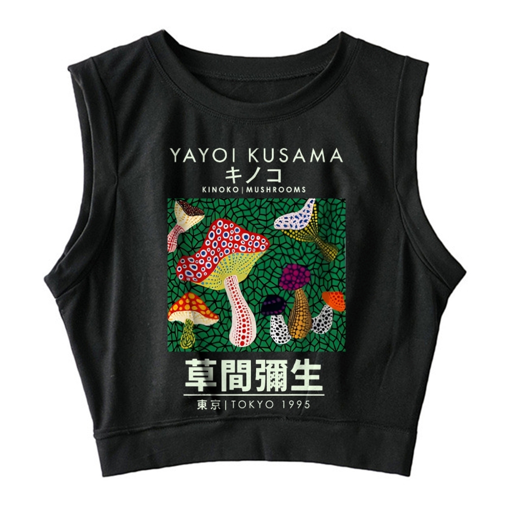  Yayoi Kusama Spotted Mushroom Vintage Sleeveless Crop Top