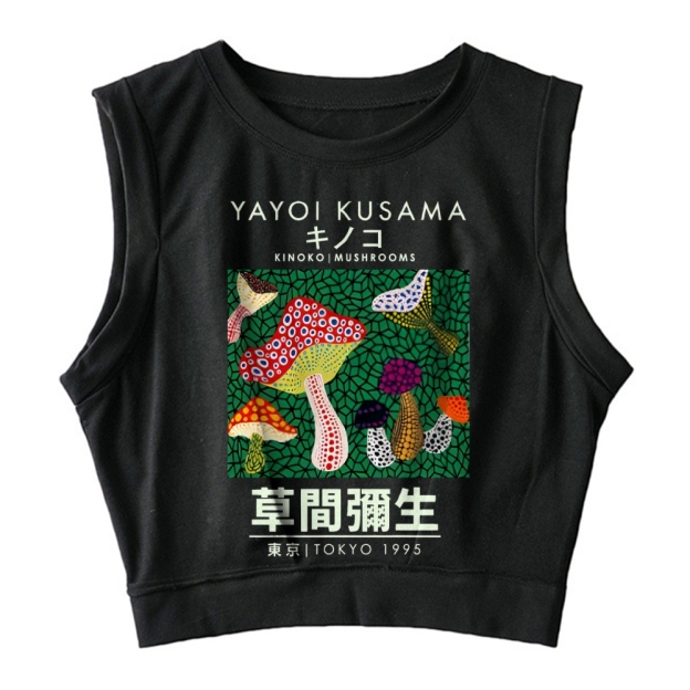  Yayoi Kusama Spotted Mushroom Vintage Sleeveless Crop Top