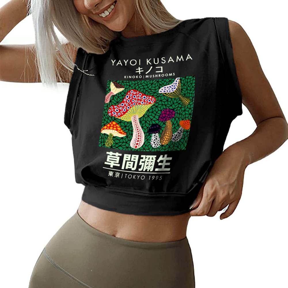  Yayoi Kusama Spotted Mushroom Vintage Sleeveless Crop Top