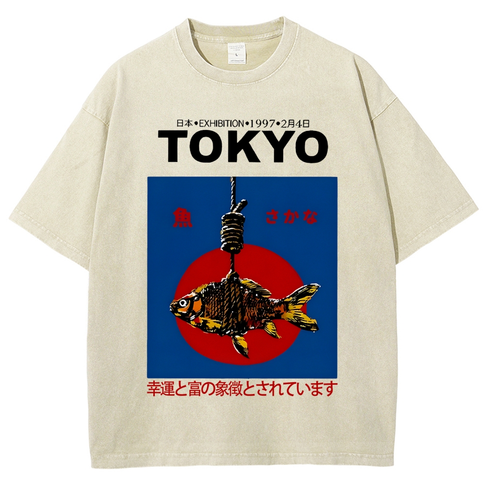 1997 Tokyo fish retro Japanese Vintage Washed T-shirt