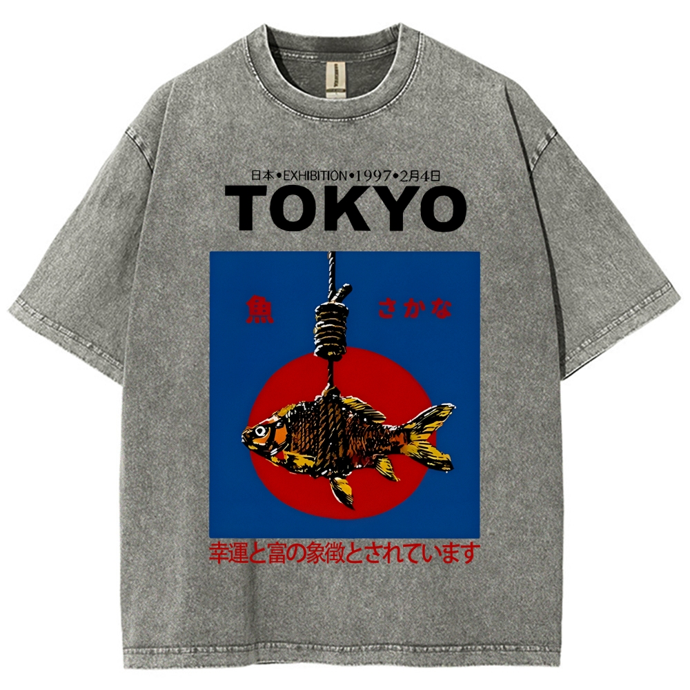 1997 Tokyo fish retro Japanese Vintage Washed T-shirt