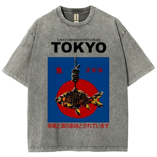 1997 Tokyo fish retro Japanese Vintage Washed T-shirt